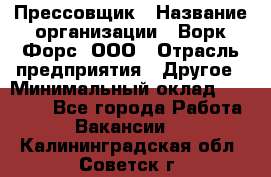 Прессовщик › Название организации ­ Ворк Форс, ООО › Отрасль предприятия ­ Другое › Минимальный оклад ­ 27 000 - Все города Работа » Вакансии   . Калининградская обл.,Советск г.